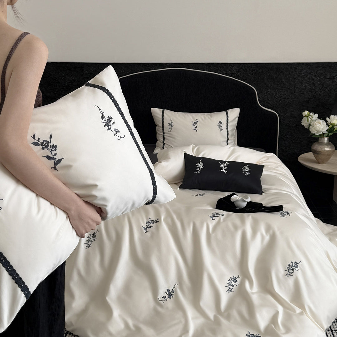 Cotton bedding set, 4-piece, floral pattern
