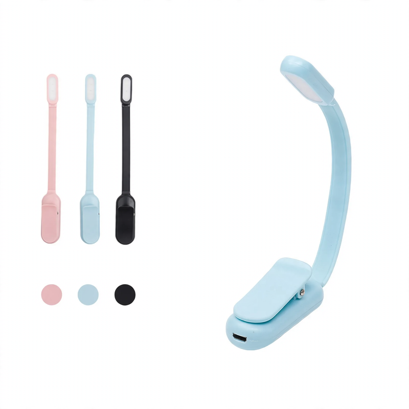 Mini LED clamp light with three brightness levels and USB charging