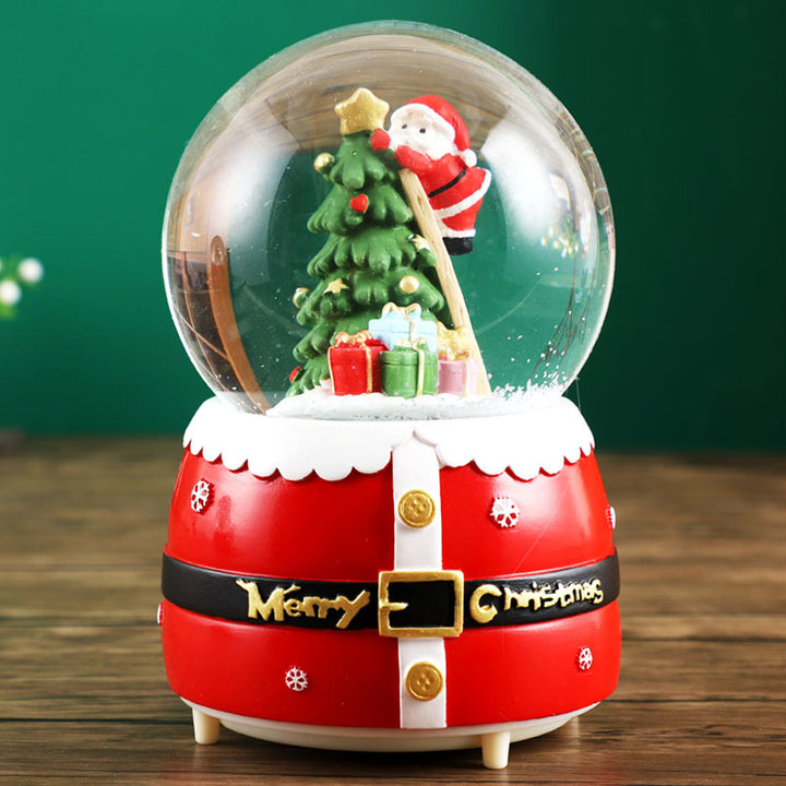 Decorative snow globe music box with light and music