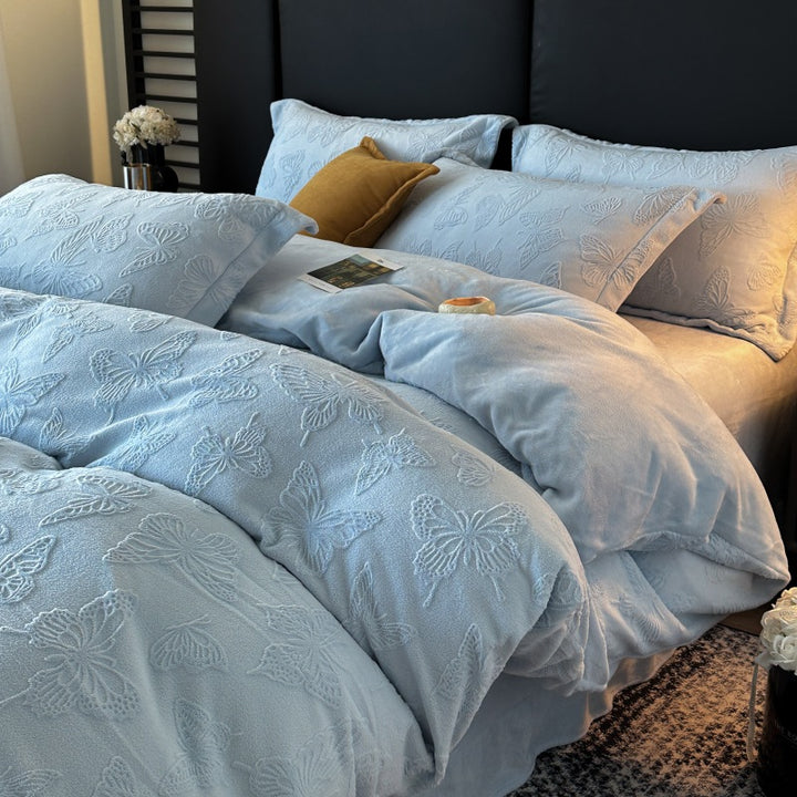 Milk fiber bedding set, 3D embossing, winter