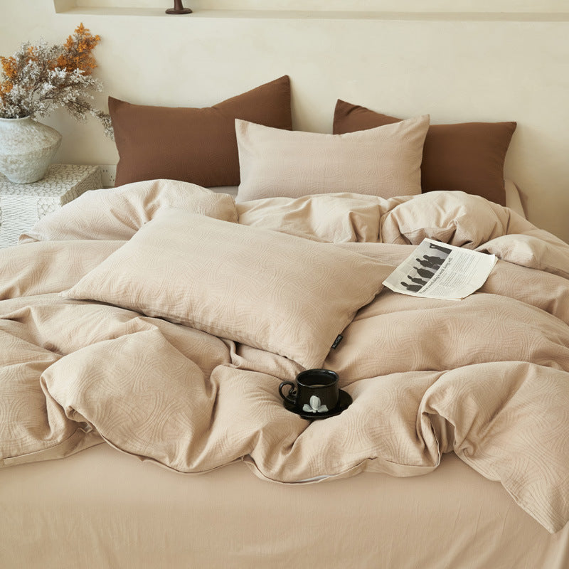 Cotton bedding set, textured pattern, washed