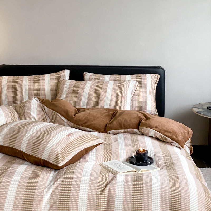 Waffle pattern milk fiber bedding, 4-piece