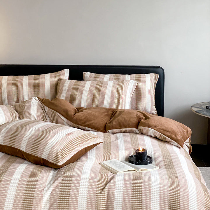 Waffle pattern milk fiber bedding, 4-piece