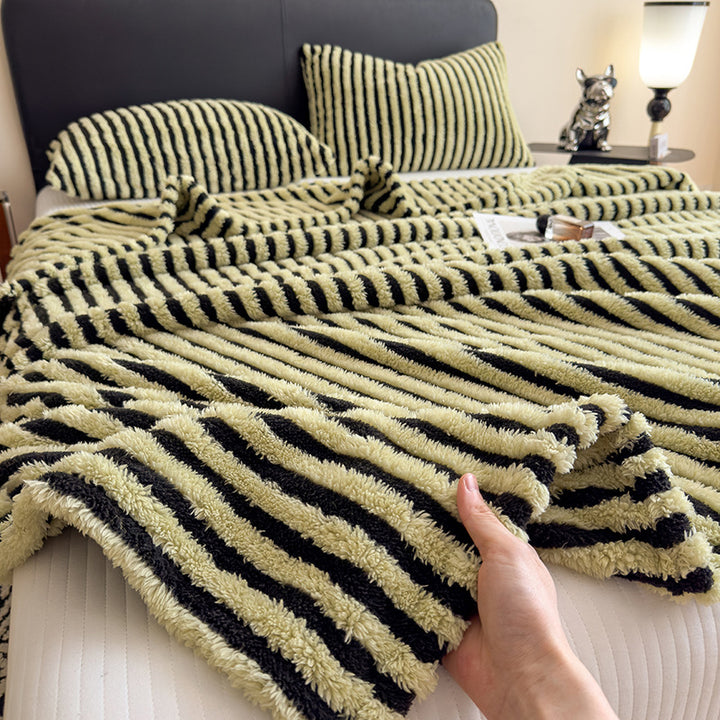 Modern milk fiber fleece throw blanket, striped, various sizes