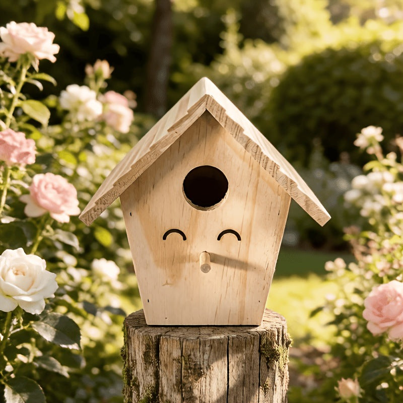 Untreated birdhouse made of solid wood