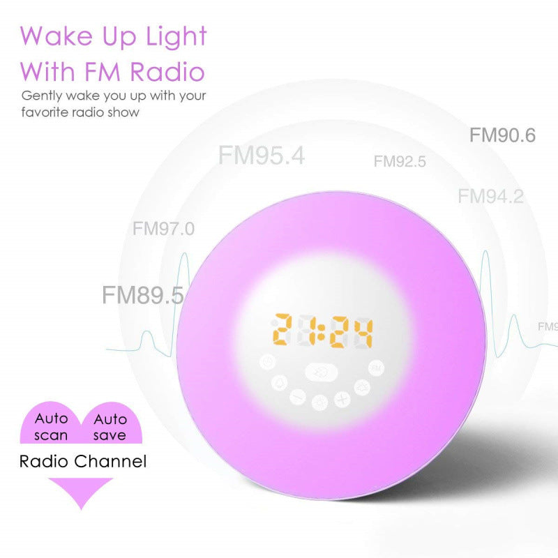 LED alarm clock with sunrise simulation and mood light
