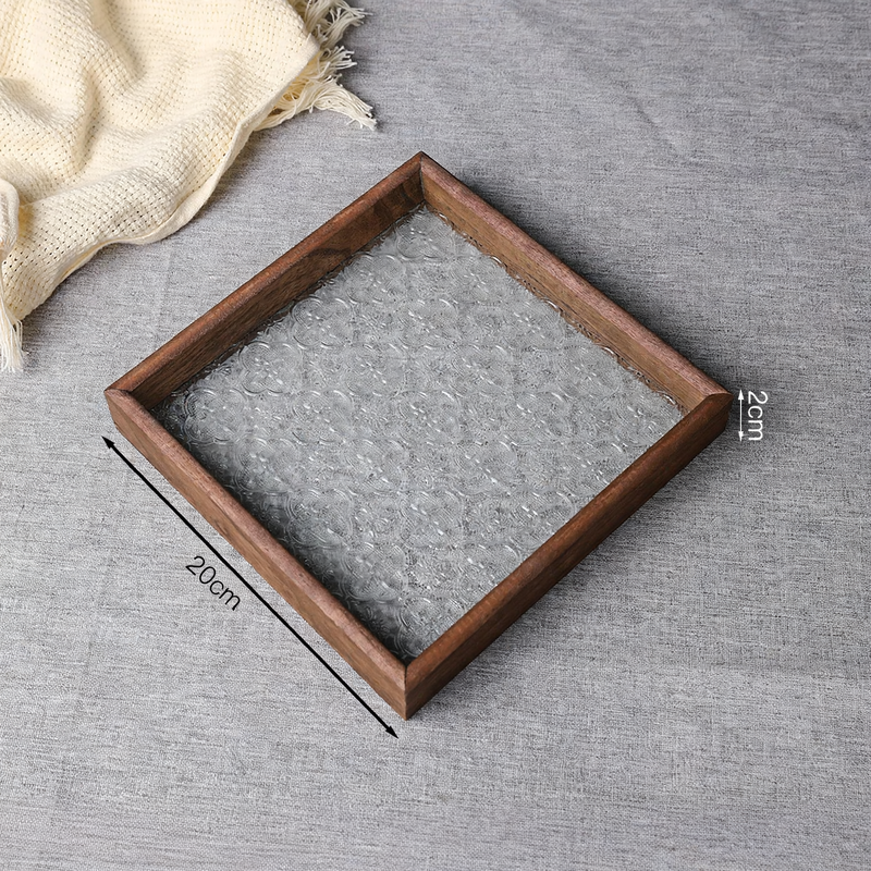 Wood glass tray with hawthorn pattern, European