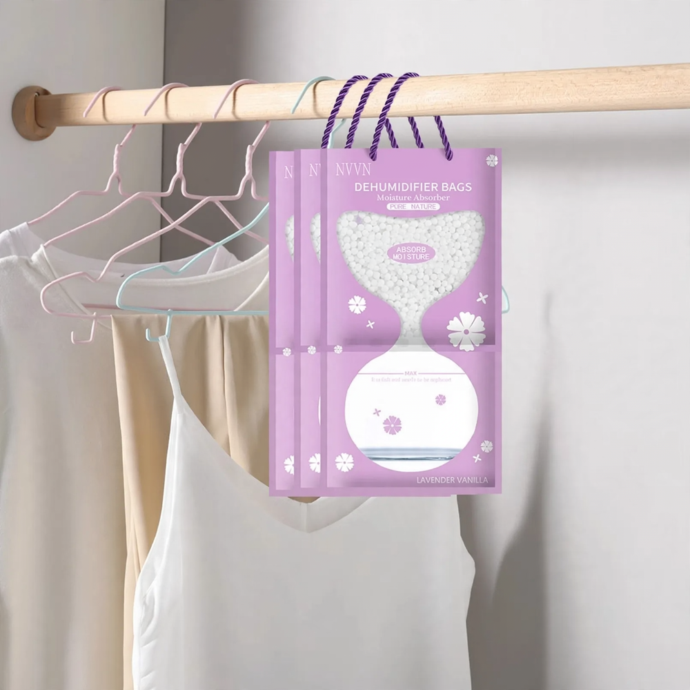 Hanging dehumidifier bag for wardrobes