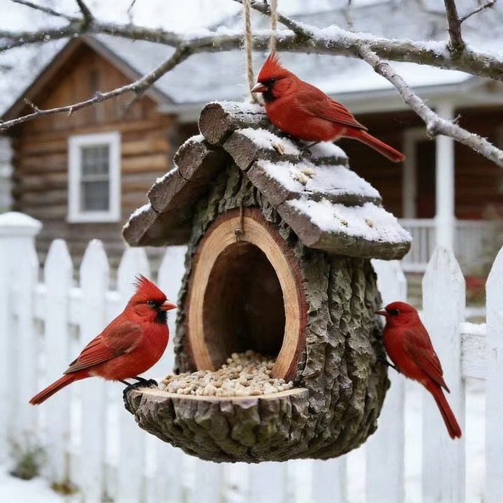 Rustic tree stump birdhouses made of resin