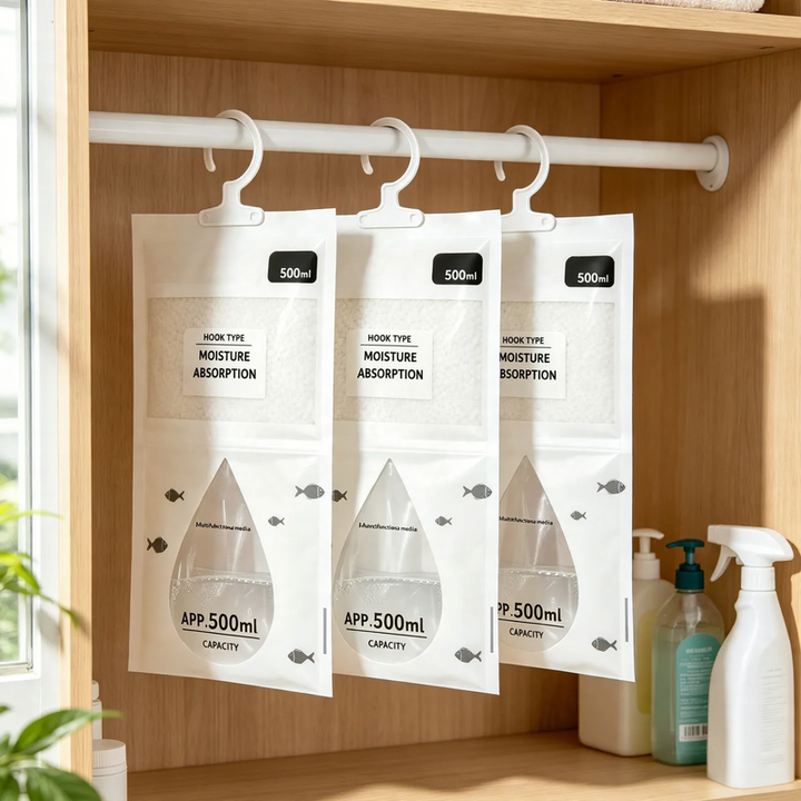 Hanging moisture absorber for textiles