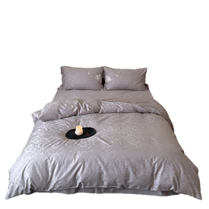 Cotton bed linen set with floral embroidery