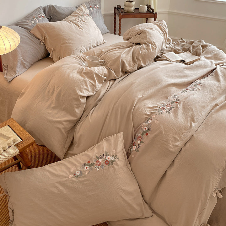 Bedding set, 4-piece, linen-cotton, autumn