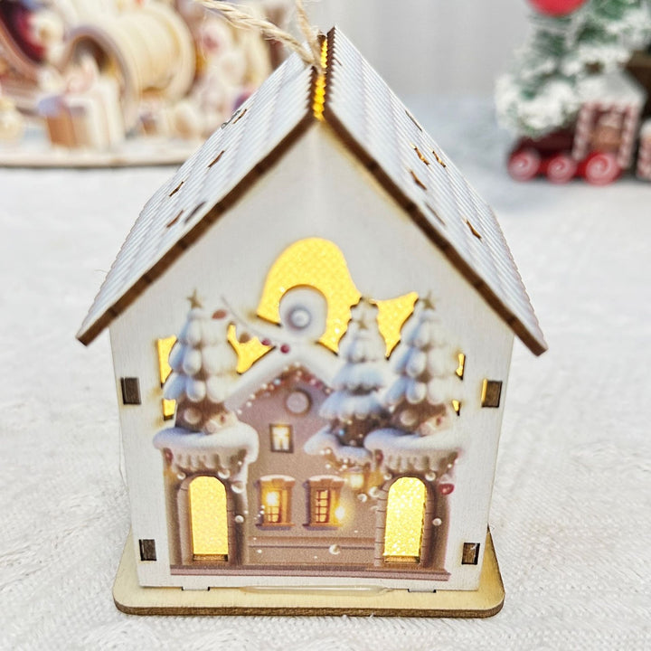 Illuminated Christmas wooden house in Scandinavian style