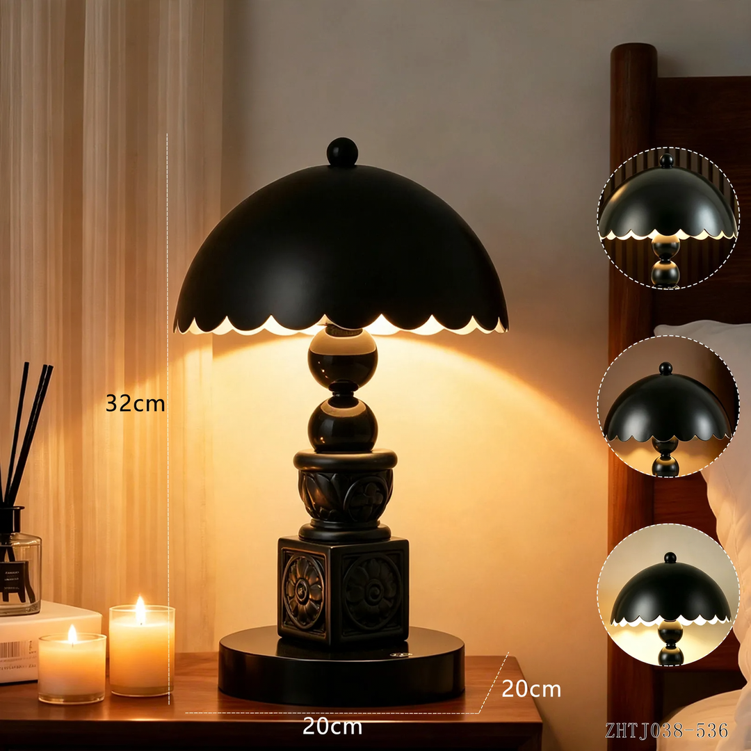 Vintage column table lamp with carving