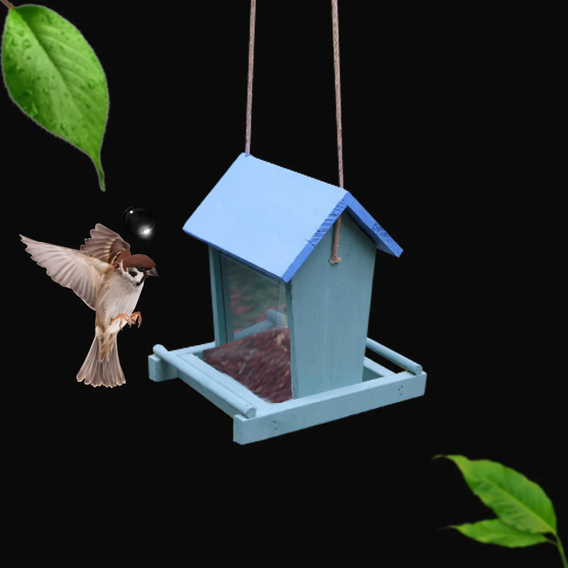 Wooden bird feeder house for hanging