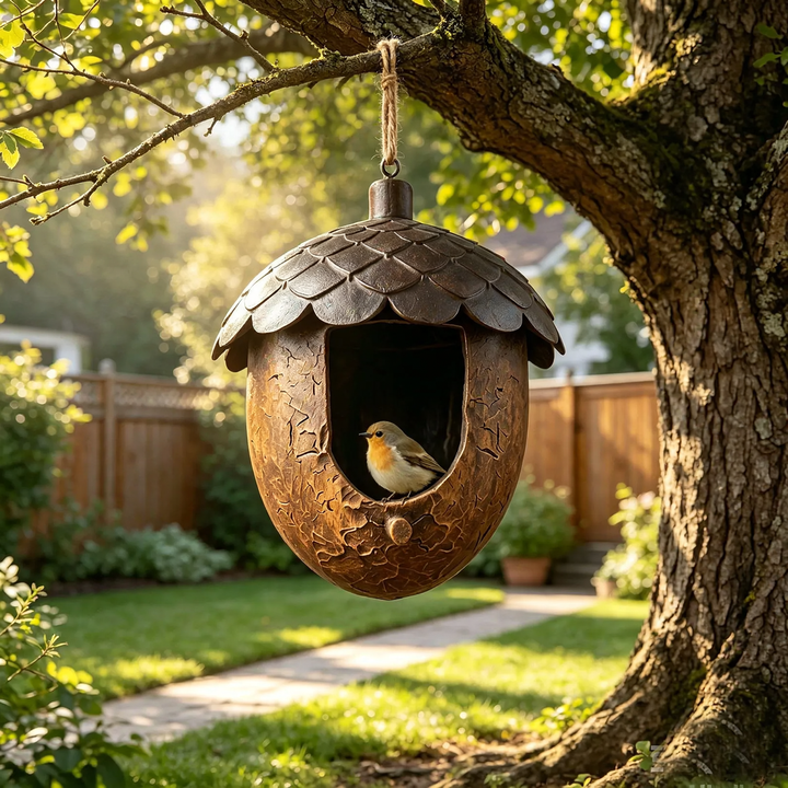 Decorative acorn birdhouse made of resin