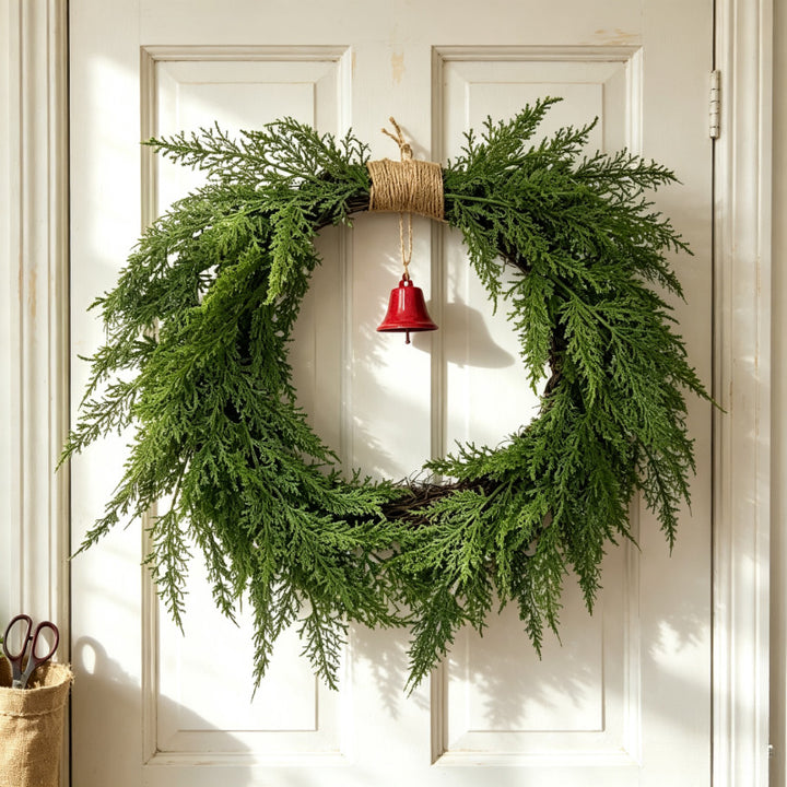 Christmas wreath with pine needles and bells