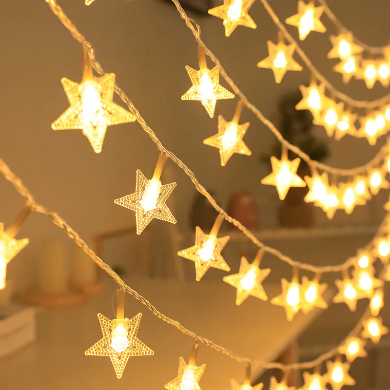LED string lights with star and moon motifs