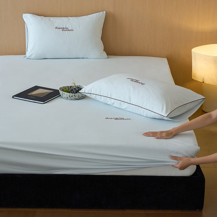 Quilted cotton fitted sheet, brushed, 100s, solid color
