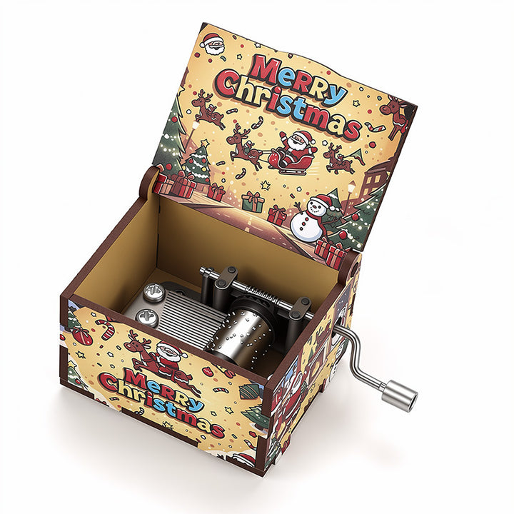 Decorative wooden music box with Christmas design