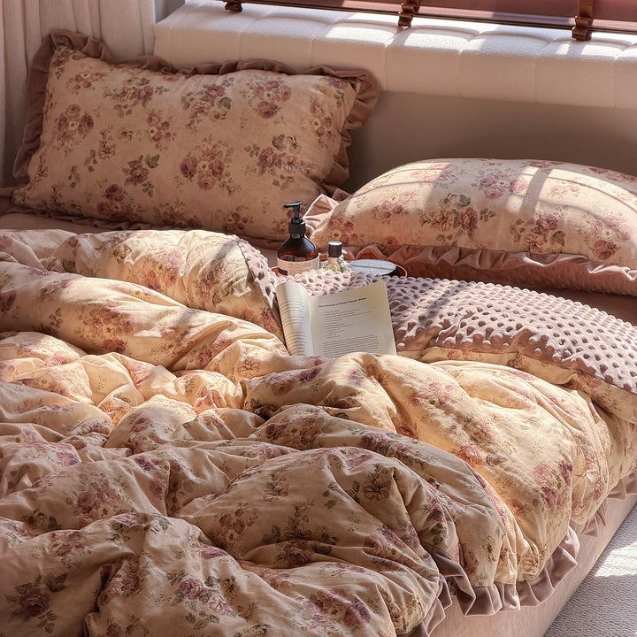 Winter bedding set, cotton gauze and plush, warming