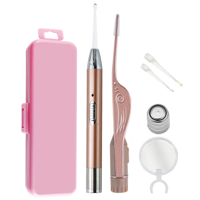 Illuminated ear cleaning set with tweezers