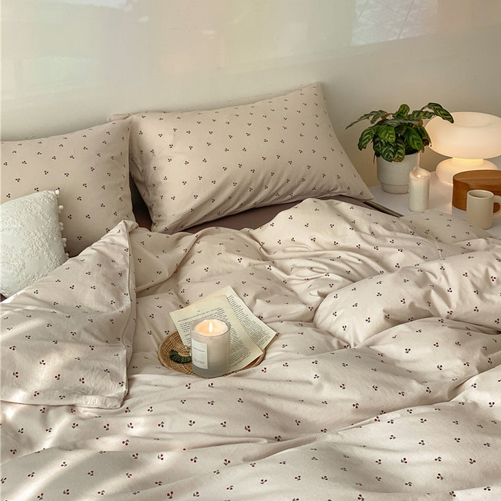 Cotton jersey bedding set, 4-piece, with plant motif
