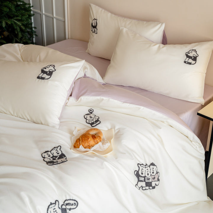 Kids bedding set, cotton, cartoon embroidery