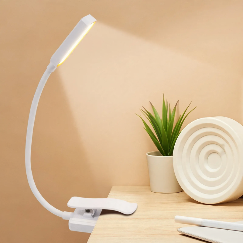 LED reading lamp with clip, stand-alone, rechargeable
