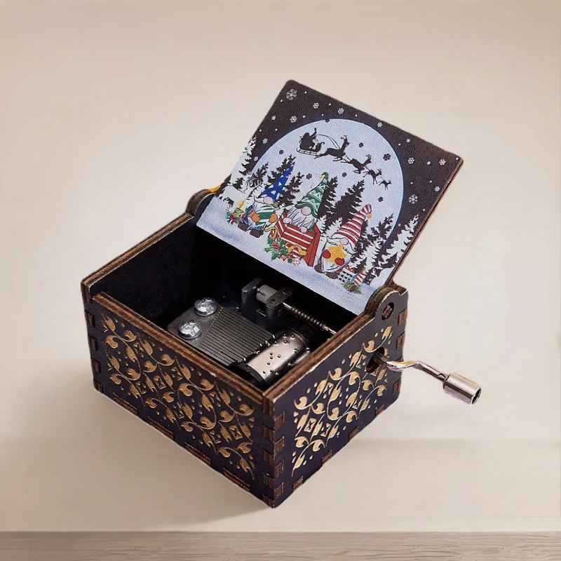 Decorative music box made of wood with engraving