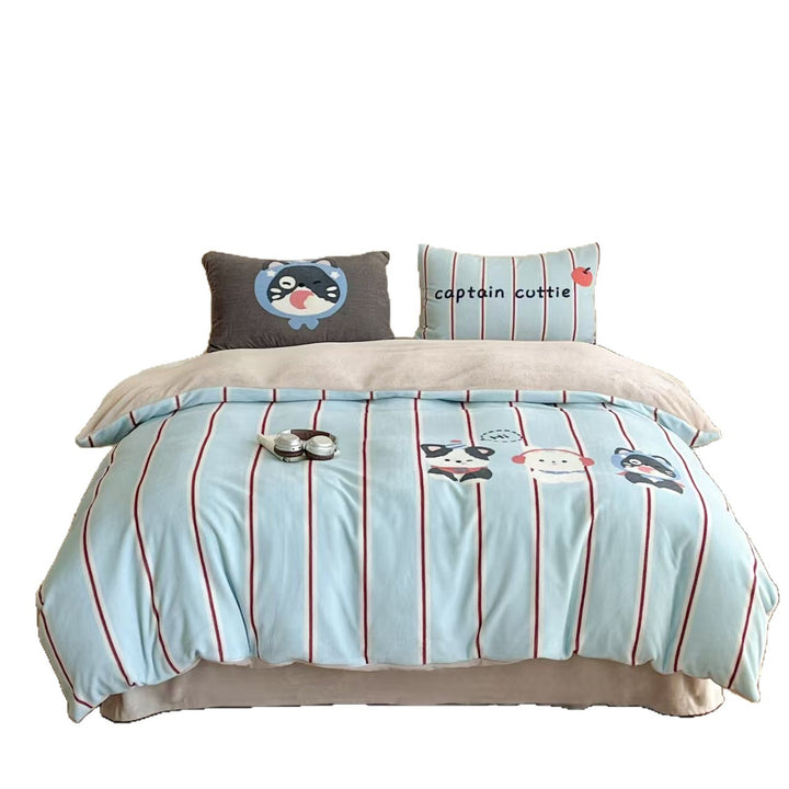 Milk fleece bedding set, cartoon design, warm