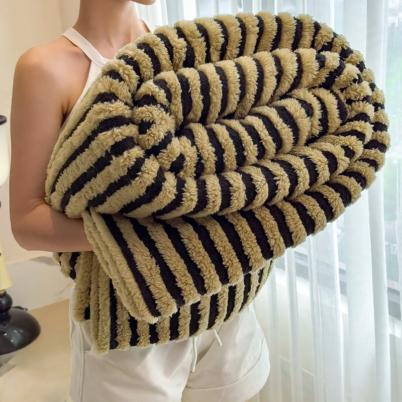 Modern milk fiber fleece throw blanket, striped, various sizes
