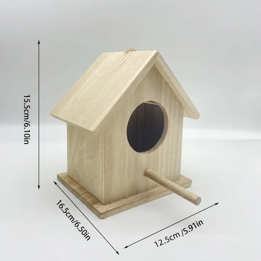 Hanging birdhouse made of solid wood for the garden