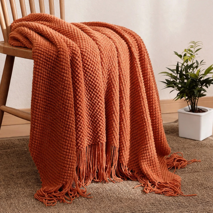 Modern knitted blanket with fringes, acrylic, 130x180cm or 130x230cm