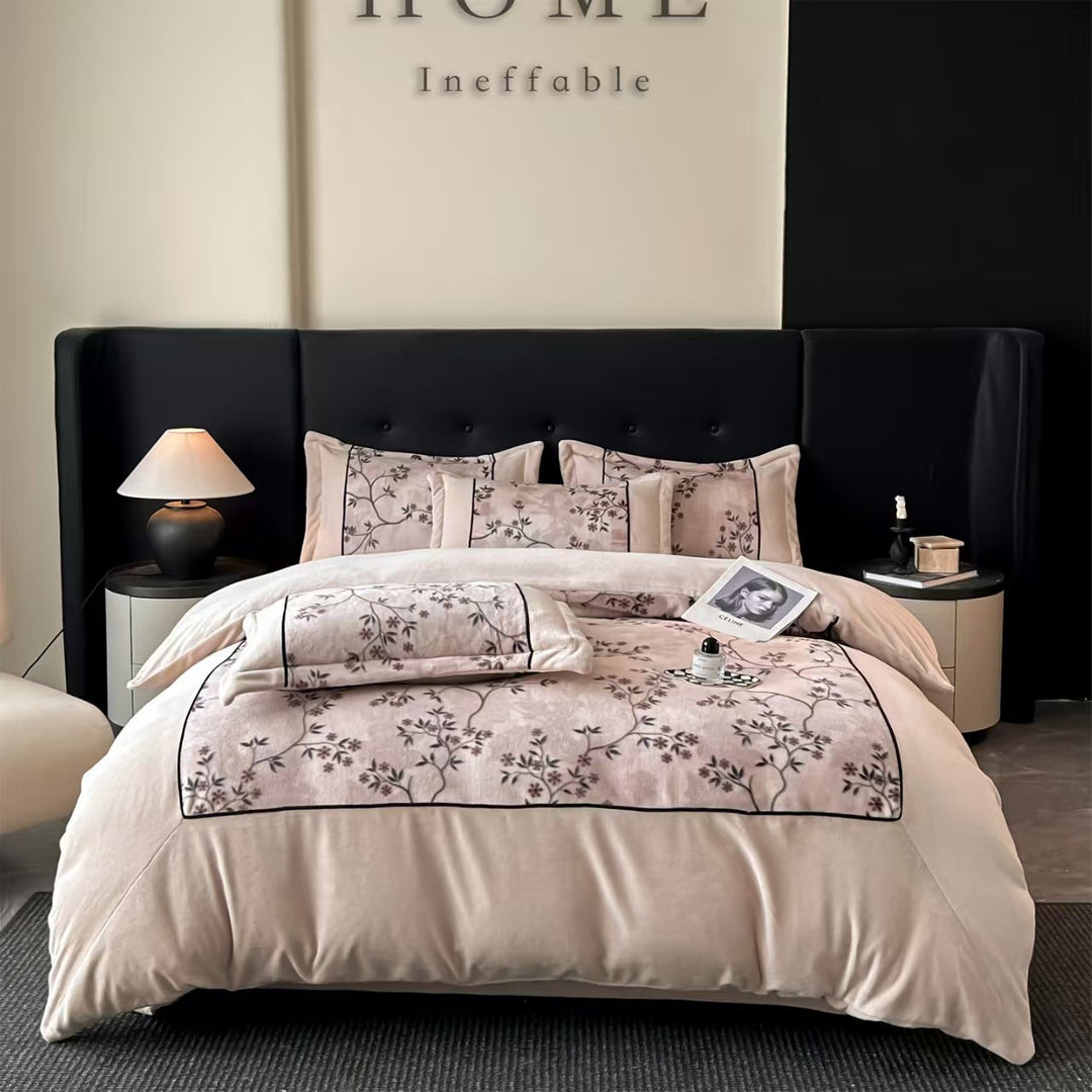 Milk fiber fleece bedding set, French luxury style