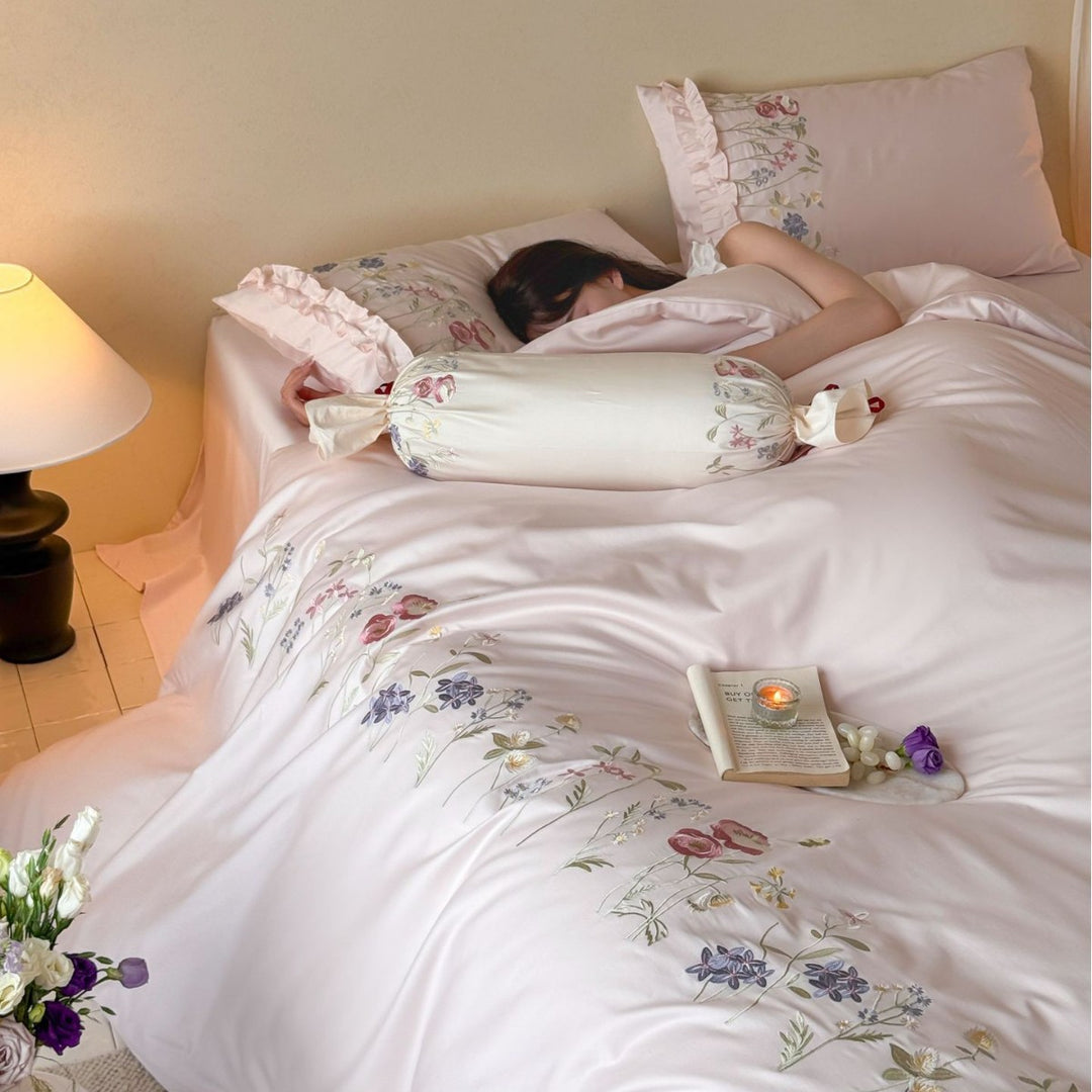 Long-staple cotton bedding, 4-piece, embroidered