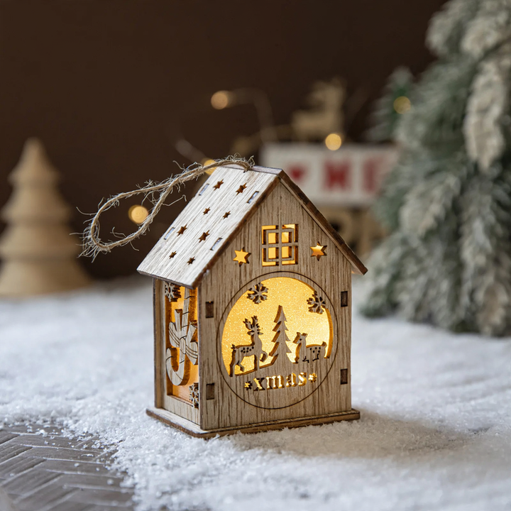 Decorative LED wooden hut for a festive atmosphere