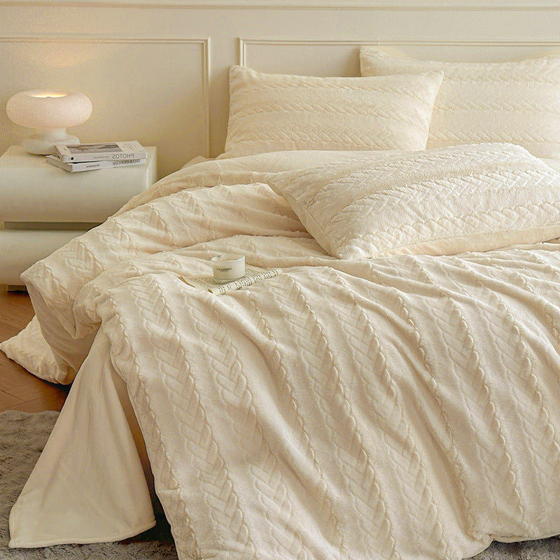 4-piece bedding set, milk fiber fleece, solid color, luxurious