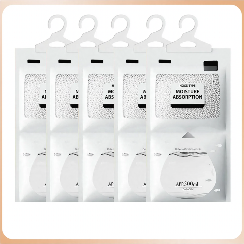 Hanging dehumidifier bags with hooks
