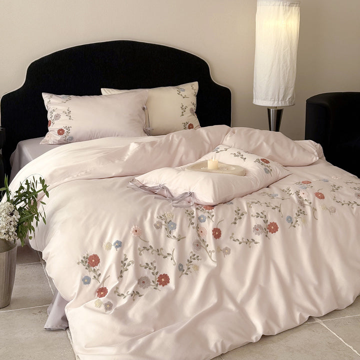 Satin bedding set, 100 cotton, embroidered