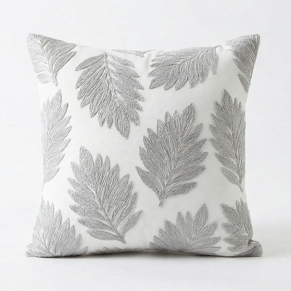 Nordic cushion cover with plant motif, 45×45 cm