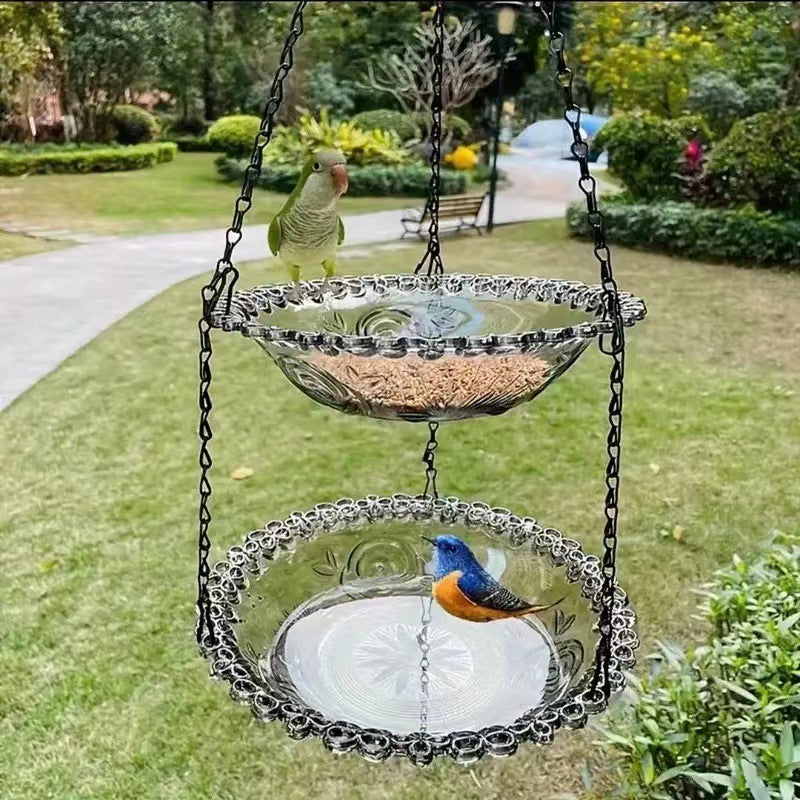 Hanging feeder and birdbath made of plastic
