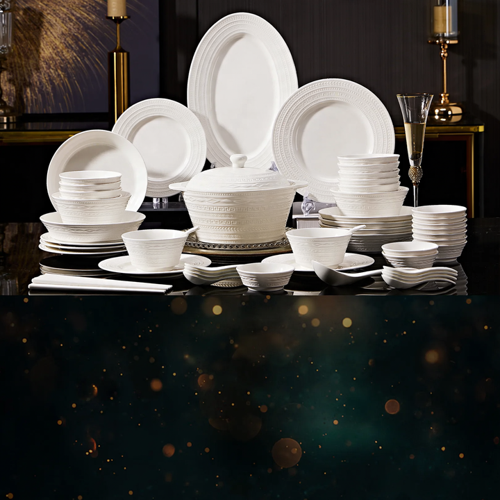 Porcelain Dinnerware Set with Gold Rim, Luxury Design