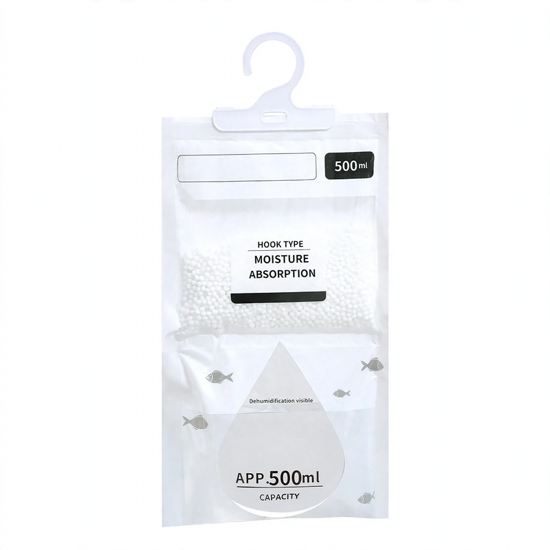 Hanging dehumidifying bag for the household