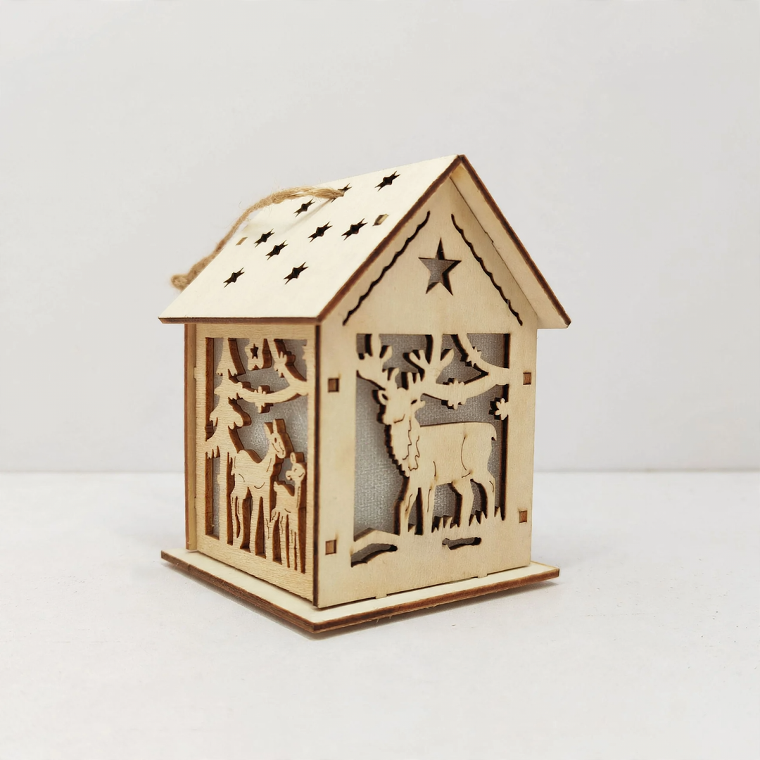 Handcrafted Christmas wooden house as decoration