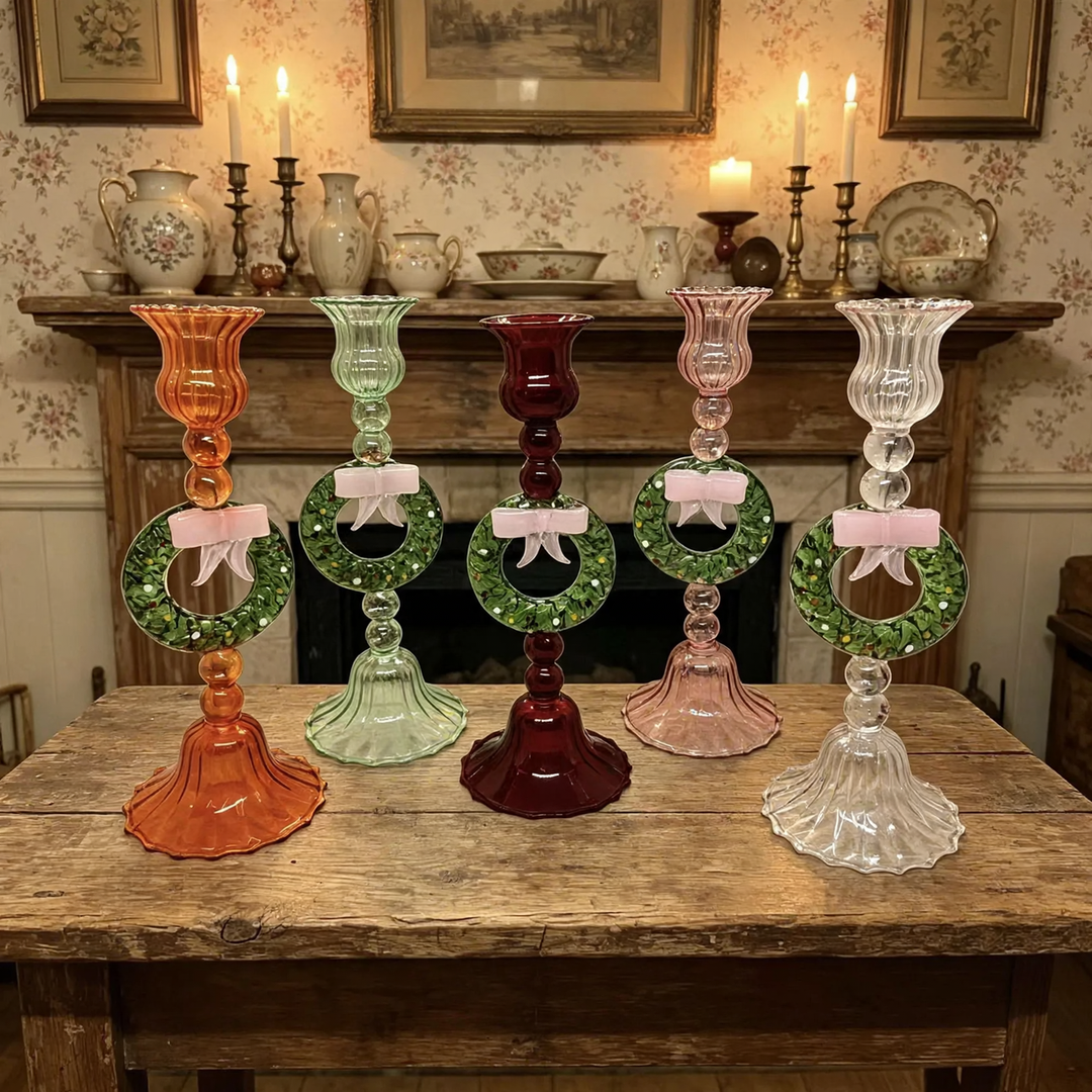 Christmas glass candle holder, mouth-blown