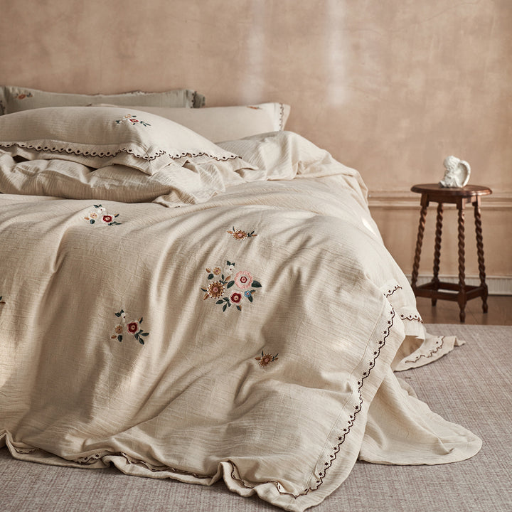 Cotton-linen bed linen, 4-piece, embroidered