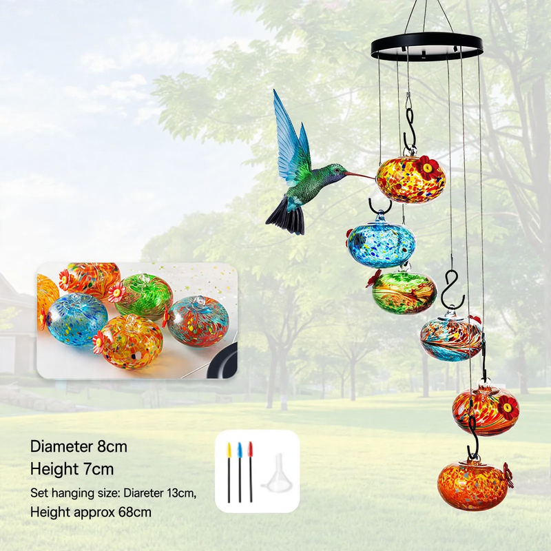 Hanging bird feeder and water station made of glass