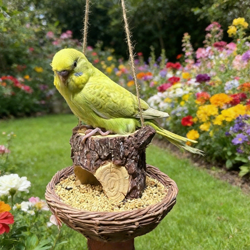 Hanging tree stump birdbath made of resin