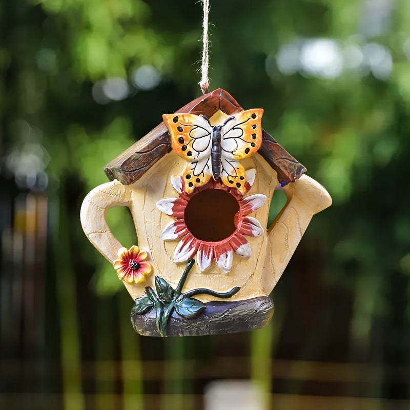 Decorative birdhouse made of resin for garden and balcony